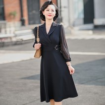 봄원피스 라운드넥 캐쥬얼 봄 여름 가을 겨울 하객 상견례 오피스 엄마 봄과 가을 기질 드레스 여름 고귀한 거즈 슬리브 스커트에 중간 정도의 여인 노인 쿠앙 40 세 50