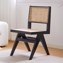레트로 소파 의자 이탈리아 스타일의 단단한 나무 라운지 의자 북유럽 Chandigarh 식당 의자 거실 발코니 싱글 백 등나무 의자, 스타일 2 블랙 + 등나무 쿠션