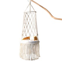 반려동물해먹 고양이 마크라메 해먹 짠 실내 고양이를 위한 술과 침대 잠자는 놀이용 스윙 쇼파 의자 침대, White