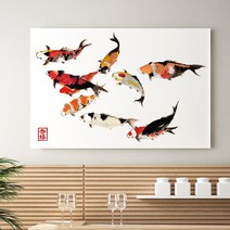 잉어 그림 연꽃 생기 합격운 인테리어 서재 공부방 벽꾸미기 캔버스 액자, 11 기개득성 합격잉어