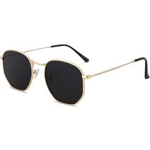 SOJOS 남성용 및 여성용 스몰 스퀘어 편광 선글라스 다각형 미러 렌즈 SJ1072 골드, 51 Millimeters, Black Gold
