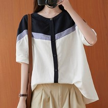 여성용 가을 심플 린넨 셔츠 하늘비즈 C15 X302L094