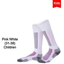 Loogdeel 겨울 야외 스포츠 스키 양말 스노우 보드 하이킹 양말 착용 가능 두꺼운 따뜻한 수건 아래 양말 긴 튜브 남자 여자 아이, C Pink White