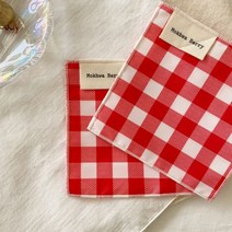 목화베리 체크 방수 패브릭 티코스터 컵받침, 그린방수