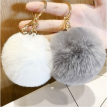 방울 키링 장식고리 여우털 가방 악세사리 9-10cm, 아이보리, 1개
