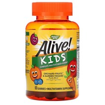 Natures Way Alive! 어린이용 컴플리트 종합비타민 체리 오렌지 및 포도 구미젤리 60개, One Color, One Size