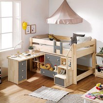 인티펠 플럼 원목 벙커침대_책상형 GM227, 그레이