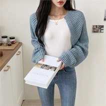 셀러허브 패션 여자 캐주얼 데일리 크롭 볼레로 니트 가디건
