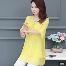 가바바 여성 빅사이즈 블라우스 고리장식이 돋보여 브이넥 반팔 블라우스 G46017