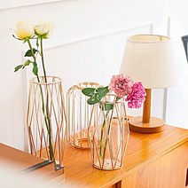 실린더 시약병 크리스탈 화병 인테리어 오브제 골드 프레임 꽃병, 다이아형 골드[대]