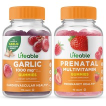 Lifeable Garlic 1000mg 여성용 산전 종합비타민 구미 번들 뛰어난 맛 비타민 보충제 글루텐 프리 GMO 츄어블