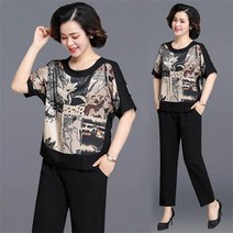 가은무역 TZ071567 엄마옷 40대 50대 60대 트레이닝 츄리닝세트 반팔티 티셔츠 일자핏 바지
