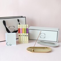 [모리앤] 천연향료로 만든 플라워 인센스 5가지향+메탈트레이 2종, 골드, 라벤더