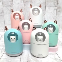 1+1 건조한 사무실 청소간편 가습기 자동차용 충전식 탁상용 개인용 미니 가습기 실내 가성비 조명 가습기, 댕댕이블루, 캣그린