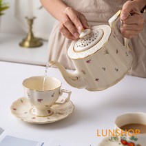 JH 북유럽 프랑스 도자기 복고풍 애프터눈 티세트 티포트 주전자 커피 티팟컵 세트, 딸기  티포트