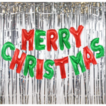 the아린 크리스마스 풍선 파티 MERRY CHRISTMAS 은박풍선 커튼 세트, 실버커튼+골드글자
