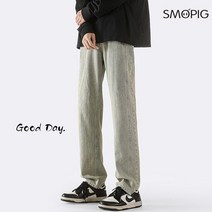 SMOPIG 봄 워싱 구제 슬림 캐주얼 와일드 일자 청바지