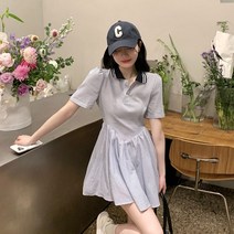 키작녀 원피스 키작은 여자 컬러 여성 여름 홍콩 풍미 복고풍 럭셔리 빛 친숙한 스타일 스트라이프 숏 스커트
