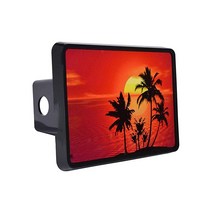 Rogue River Tactical 일몰 야자수 바다 해변 파도 해안 일몰 트레일러 히치 커버 플러그 선물 아이디어 해안선