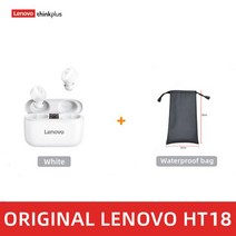 블루투스 이어폰 헤드셋 오리지널 레노버 HT18 TWS 무선 블루투스 5.0 이어폰 1000mAH 배터리 LED 디스플, 10 HT18 White bag