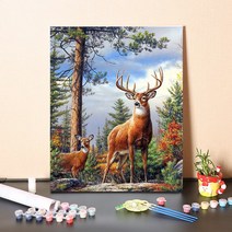 urkoteer DIY 명화 그리기 세트 40 x 50 cm 액자형 유화 붓 2세트 증정, 사슴-10