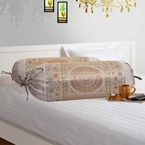 Stylo Culture Indian Polydupion Cylindrical Tube Pillow Bolster Pillow Covers Grey Jacquard Brocade, 1, Grey & Gold