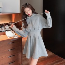Makone 상표등록 허리밴딩 원피스 40대 롱 가을 벨벳 라이트 가과 틈새 럭셔리 겨울 프라이드 후드 허리 스