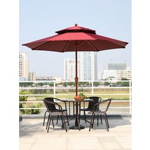 야외 우산 안뜰 대형 접는 타프 편의점 카페 테이블과 의자 파라솔 세트, 12 모조 나무 라운드 더블 탑 2.7 미터 +  보르
