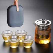 일본식 휴대용 다기세트 여행용 캠핑용 다도세트 간편 내열유리 찻주전자, 다운 마운틴 타이거여행 차 세트
