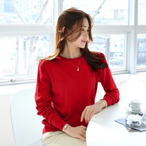 데일리앤 파스텔 부드러운 무지 라운드넥 긴팔 여성 니트 티셔츠