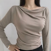 [3color] 여성 기본 입술넥 드레이프 긴팔 셔링 티셔츠 긴팔티 이너티셔츠 오피스룩 하객룩 레이어드