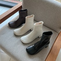 프리티슈 발편한 여성 둥근코 스판 삭스 앵클부츠 5cm