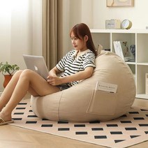 북유럽 스타일 빈백 대형 1인 쇼파 + 발판 + 쿠션 그레이 카키 노란색 핑크색, 100*130 CM