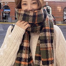 에이버리 심플 클래식 체크 목도리 빅 머플러 니트 피치 기모 숄 남자 여자 남녀공용 커플 빈티지 캐주얼 겨울 데일리 시밀러룩 코디 긴 넥워머 두꺼운 큰목도리