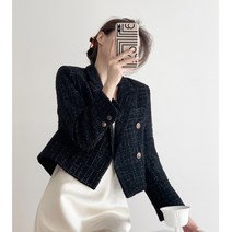 숏기장 카라 트위드 자켓 체크 어깨 패드 더블자켓