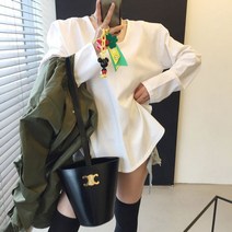 유넥 어깨 패드 트임 루즈핏 무지 긴팔티셔츠 (2color)