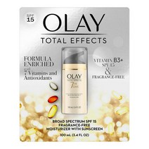 OLAY 토탈 이펙트 데일리 모이스처라이저 선크림 SPF15 안티에이징 무향 주름개선 자외선차단제 3.4oz 1개