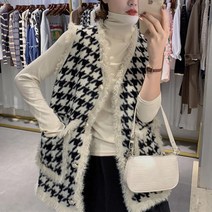 도오빠 아리뉴 여성 조끼 베스트 루즈핏 레이어드 하운드투스 체크 격자 포켓 털 벨벳 가을 겨울 여자조끼 여자아우터