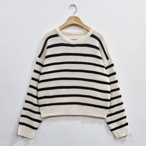 오오엘 여성용 5컬러 루즈핏 스트라이프 편안한 라운드 니트 소울 하찌단R