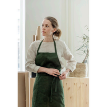 포그린넨 앞치마 꽃꽂이 클래스 주방 린넨 카페, 그린