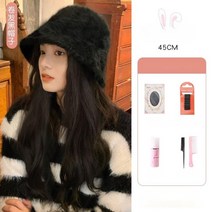 항암 치료 가발 모자 여자 부분 통가발 웨이브 버킷햇 벙거지 티 안나는 시물레이션, 1개, 브라운블랙(웨이브/블랙모자)+5종세트