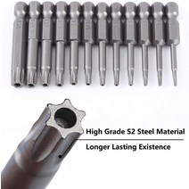 12pcs 50mm Torx 스크루 드라이버 비트 T5 T9 T10 T15 T20 T27 T30 T40 1/4 인치 16 진수 전기 스크류 스타 세트