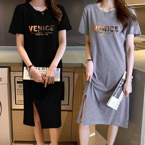스타일아유 여성 오버핏 VENICE 도안 반팔 프린트 볼륨 소매 롱 원피스