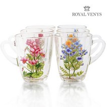로얄베니스 야생화 케냐 유리 머그컵 6P 세트, 상세설명 참조, 01 로얄베니스 야생화 케냐머그 6P, 1세트