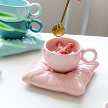 베개 양탄자 파스텔 커피잔 세트 찻잔 플레이트 세라믹 머그컵 라떼잔 홈카페, 민트그린