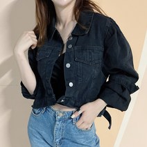 VANANA2 FW 퍼프 소매 여성 크롭 데님 청자켓