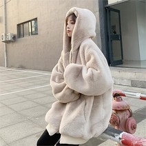 오버핏 페이크 후리스 밍크퍼 후드 집업