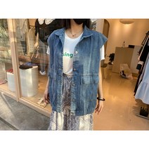 스토리윤 박시핏 오버핏 카라 구제 청 조끼 베스트 청자켓