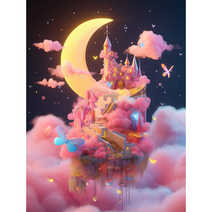 DIY캔버스페인팅 나비 달 드림캐슬 물감 명화따라그리기 핑크톤 구름 달빛 힐링 일러스트 북유럽 감성 피포페인팅집콕취미 액자프레임포함 24색, 세로형-30*40cm, 나비 달 드림캐슬 그리기11
