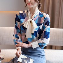 넷투넷코리아 여성 브이넥 루즈핏 빈티지 블라우스 리본 셔츠 남방